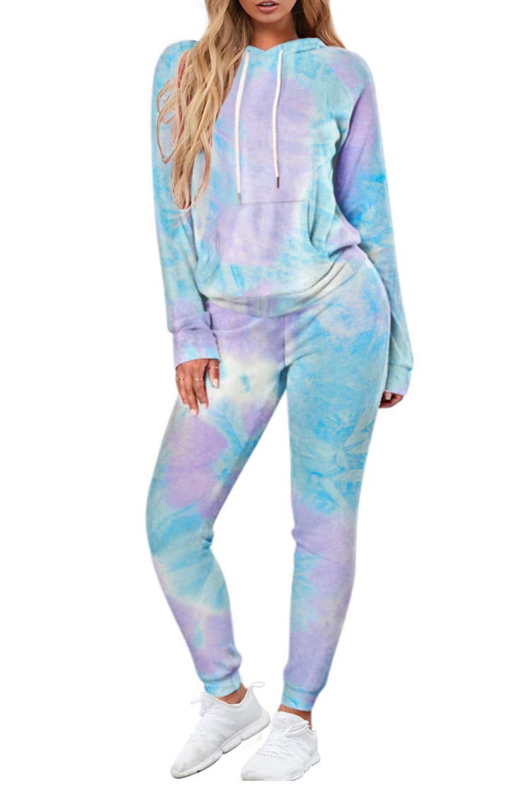 Fixmatti Women Tie Dye Set Long Sleeve Hoodie and Joggers Pant 2 Piece Sport Outfits L - Image 1